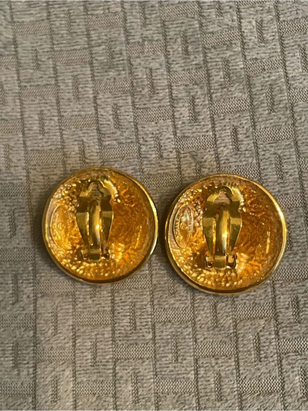 Chanel Vintage Gold Tone Medallion Clip On Earrings